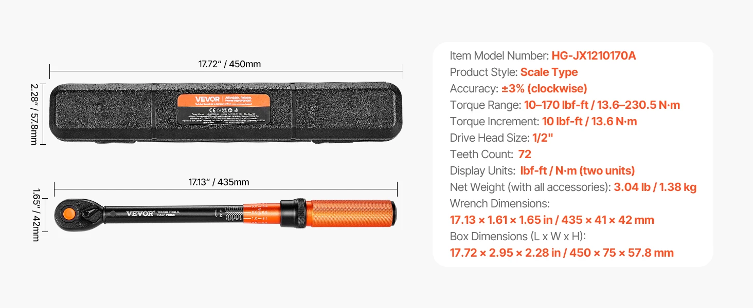 SucceBuy Torque Wrench Set Drive Click Torque Wrench Dual-Direction Adjustable Mechanical Dual Range Scales Torque Wrench Kit