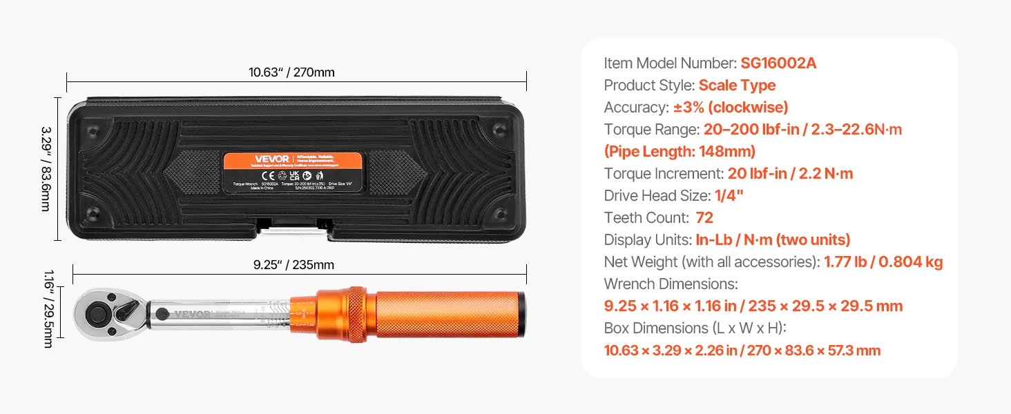 SucceBuy Torque Wrench Set Drive Click Torque Wrench Dual-Direction Adjustable Mechanical Dual Range Scales Torque Wrench Kit