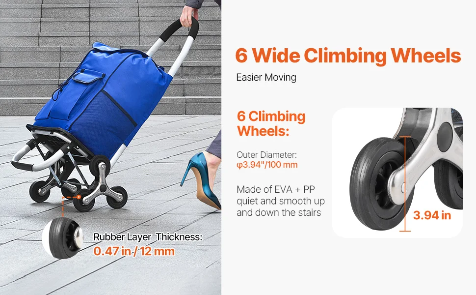 SucceBuy 36L Folding Shopping Cart Stair Climbing Handcart with Wheels & Oxford Cloth Bag Hand Truck for Grocery Laundry Storage