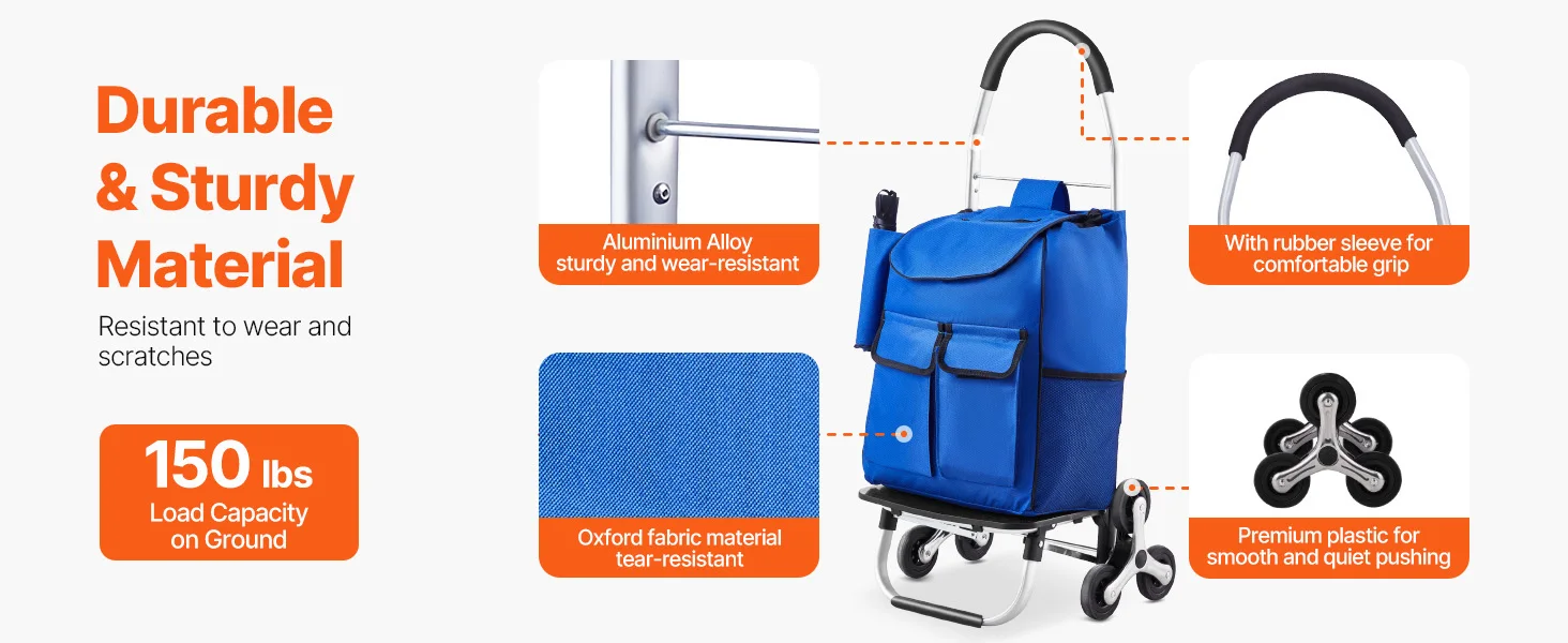 SucceBuy 36L Folding Shopping Cart Stair Climbing Handcart with Wheels & Oxford Cloth Bag Hand Truck for Grocery Laundry Storage
