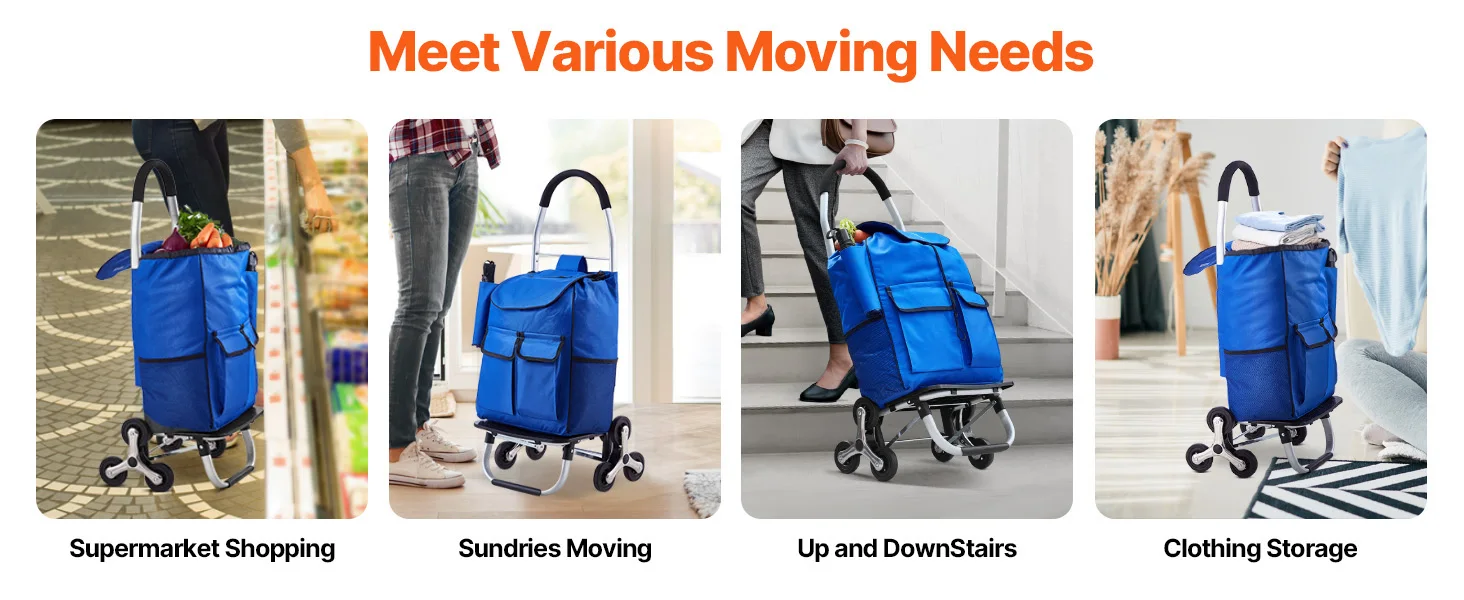 SucceBuy 36L Folding Shopping Cart Stair Climbing Handcart with Wheels & Oxford Cloth Bag Hand Truck for Grocery Laundry Storage