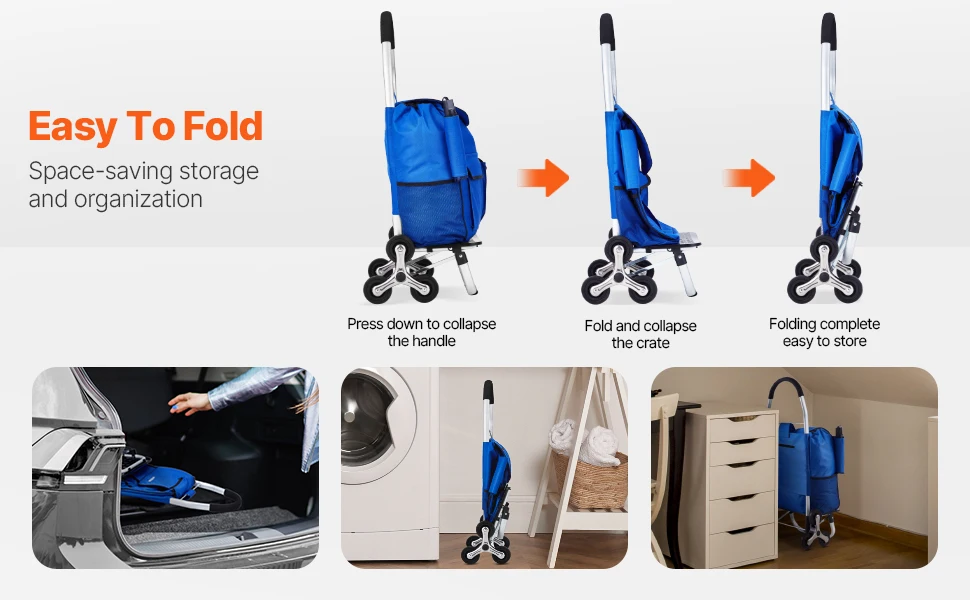 SucceBuy 36L Folding Shopping Cart Stair Climbing Handcart with Wheels & Oxford Cloth Bag Hand Truck for Grocery Laundry Storage