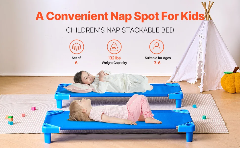 SucceBuy Stackable Kiddie Cot Pack of 4/6 Portable Toddler Nap Cots for Kids Preschool Classroom Daycare Beds for Sleeping Resting