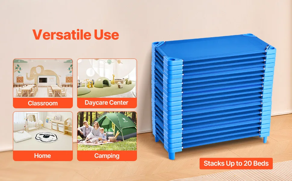 SucceBuy Stackable Kiddie Cot Pack of 4/6 Portable Toddler Nap Cots for Kids Preschool Classroom Daycare Beds for Sleeping Resting