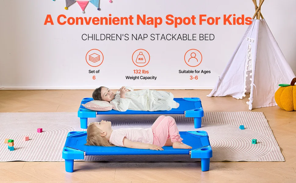 SucceBuy Stackable Kiddie Cot Pack of 4/6 Portable Toddler Nap Cots for Kids Preschool Classroom Daycare Beds for Sleeping Resting