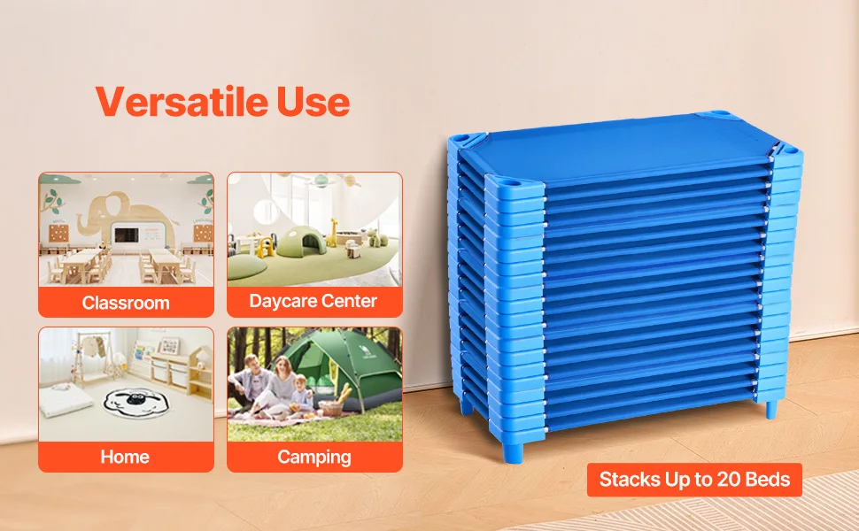 SucceBuy Stackable Kiddie Cot Pack of 4/6 Portable Toddler Nap Cots for Kids Preschool Classroom Daycare Beds for Sleeping Resting