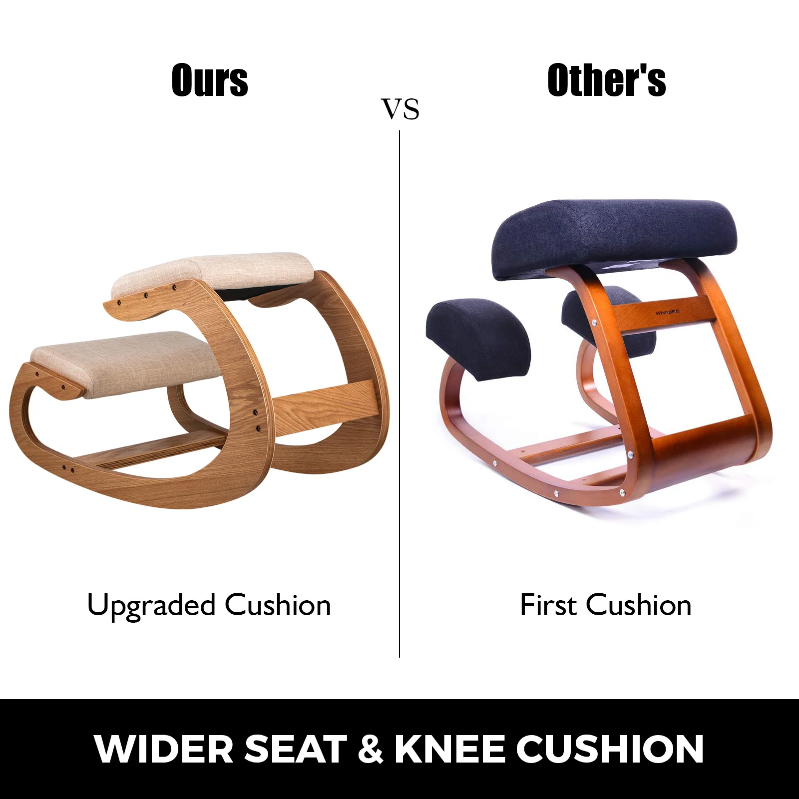 SucceBuy Ergonomic Kneeling Chair Stool W/ Thick Cushion Home Office Chair Improving Body Posture Rocking Wood Computer Chair