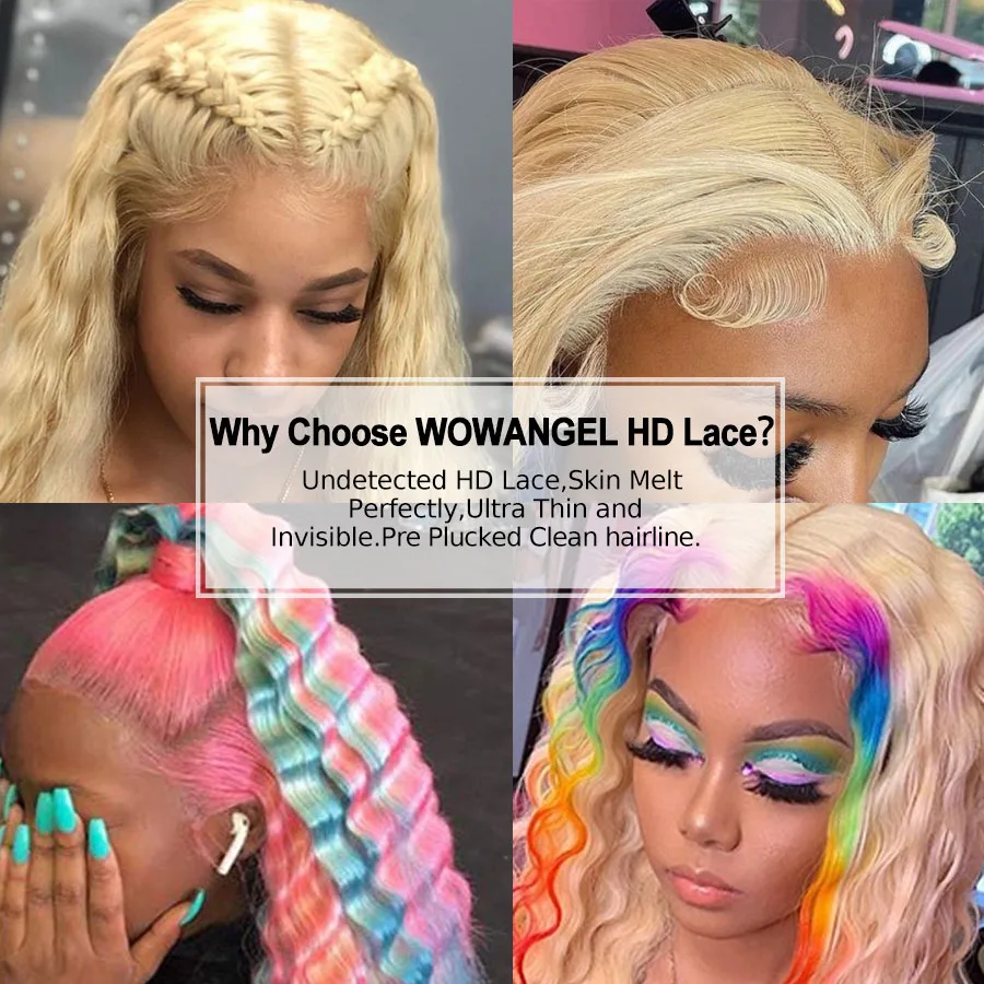 Wow Angel Real HD Lace Frontal Wig 250% 13x6 HD Lace Front Human Hair Wig 613 Blonde Body Wave Wigs HD Lace Closure Wig Glueless