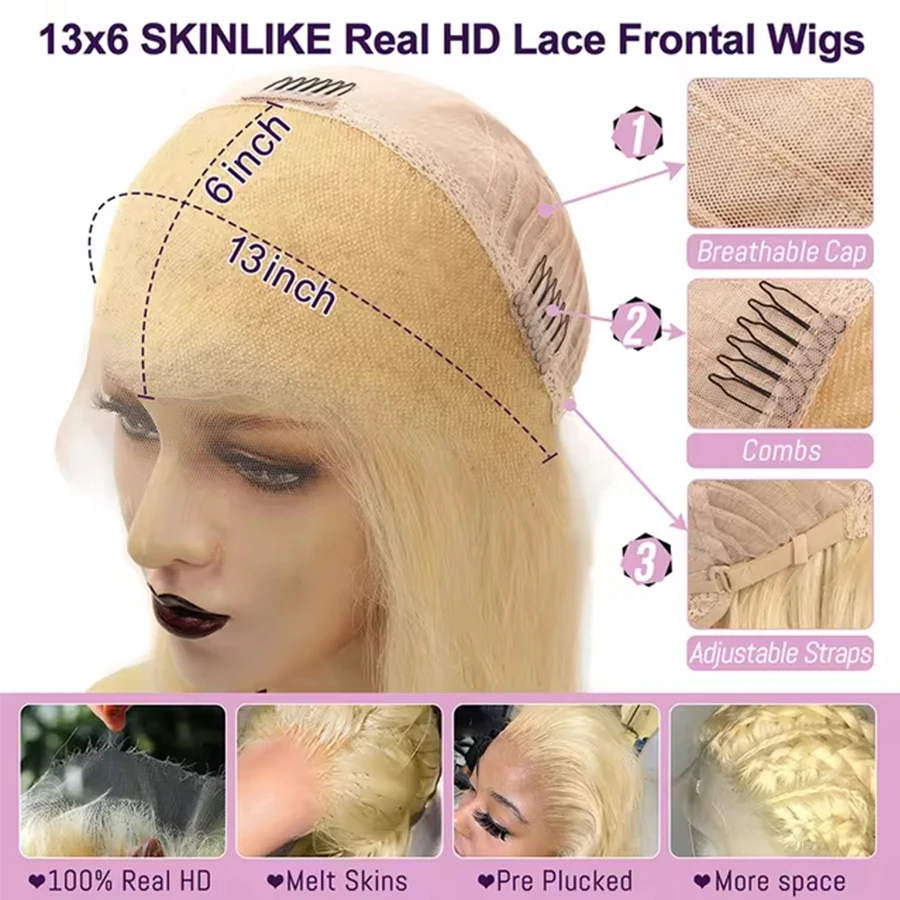 Wow Angel Real HD Lace Frontal Wig 250% 13x6 HD Lace Front Human Hair Wig 613 Blonde Body Wave Wigs HD Lace Closure Wig Glueless