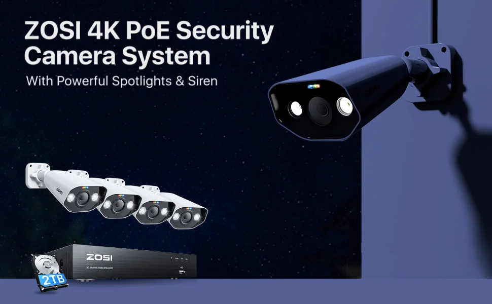 ZOSI 8CH POE Video Surveillance Kit 4K 8MP 5MP Super HD Outdoor IP Cameras AI Starlight Night Vision CCTV Security Camera System