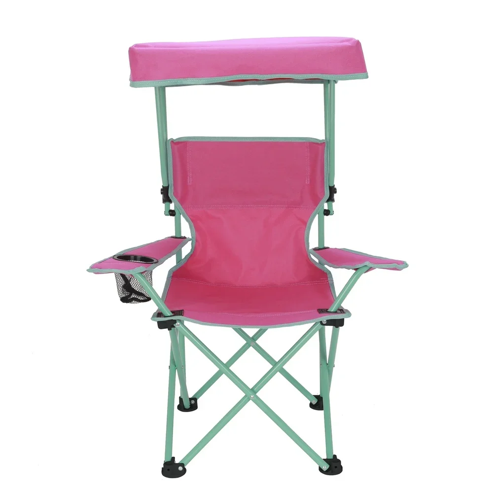 Kids Canopy Camp Chair Safety Lock Portable Outdoor Chair with Canopy Adjustable Sunshade Cup Holder Kids 125lb Capacity