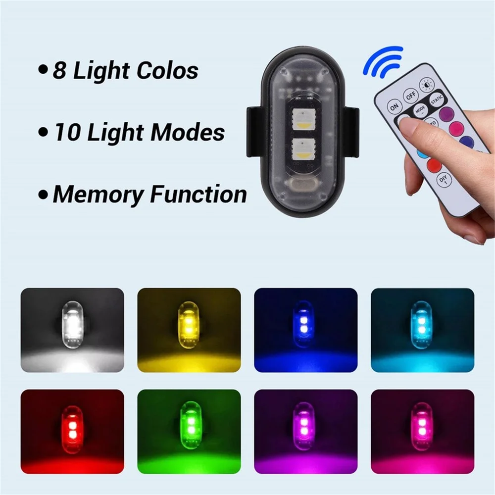 4PCS Car Decoration Light Atmospher Lamp Wireless LED Strobe Lights 8 Colors Warning Light for Motorcycle Car Aircraft Bike