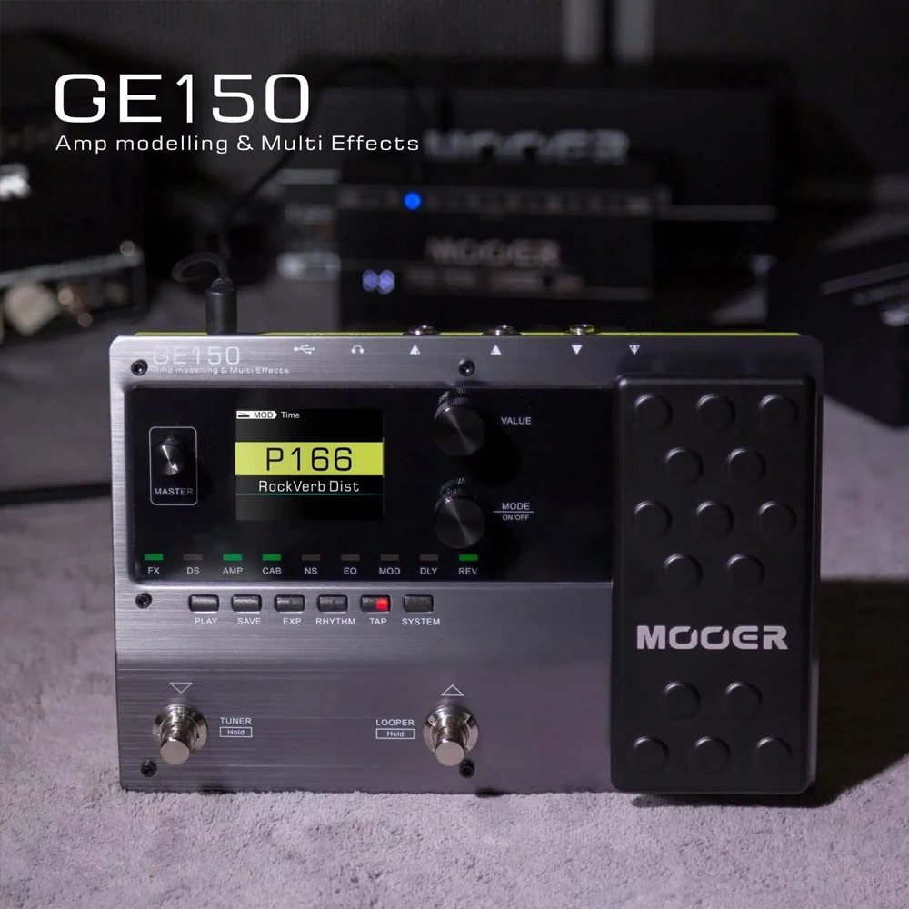MOOER GE Series Guitar Multi Effects Pedal 55 Amp Models 200 Presets 9H Battery IR Loader 4 Footswitches for Live Performance