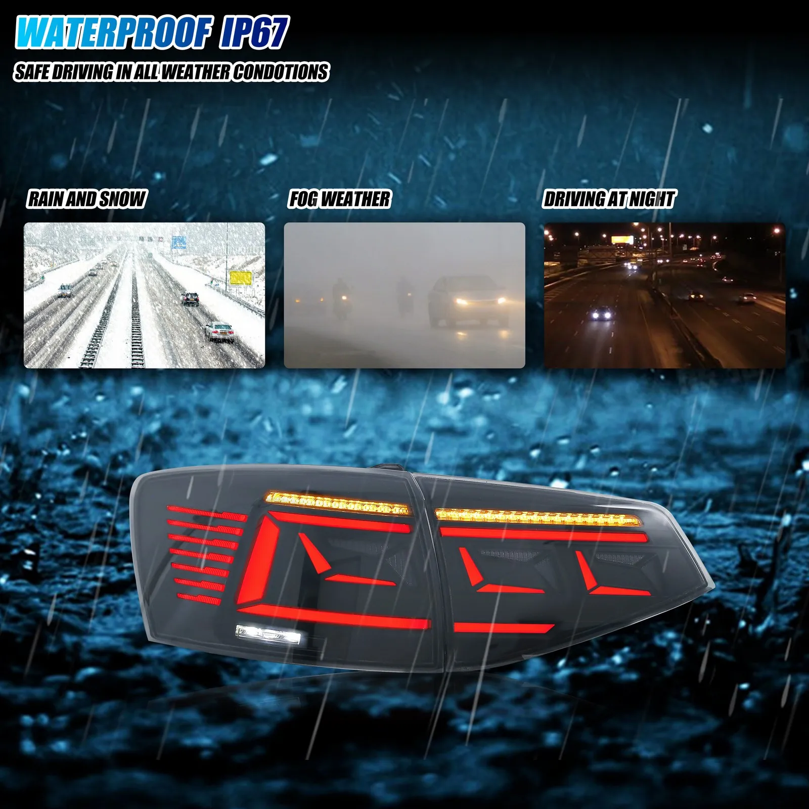 LED Tail Lights for Volkswagen VW Jetta 2015-2018 MK6 VI Sequential Turn Signal Dynamic Animation Black Rear Lamps Assembly