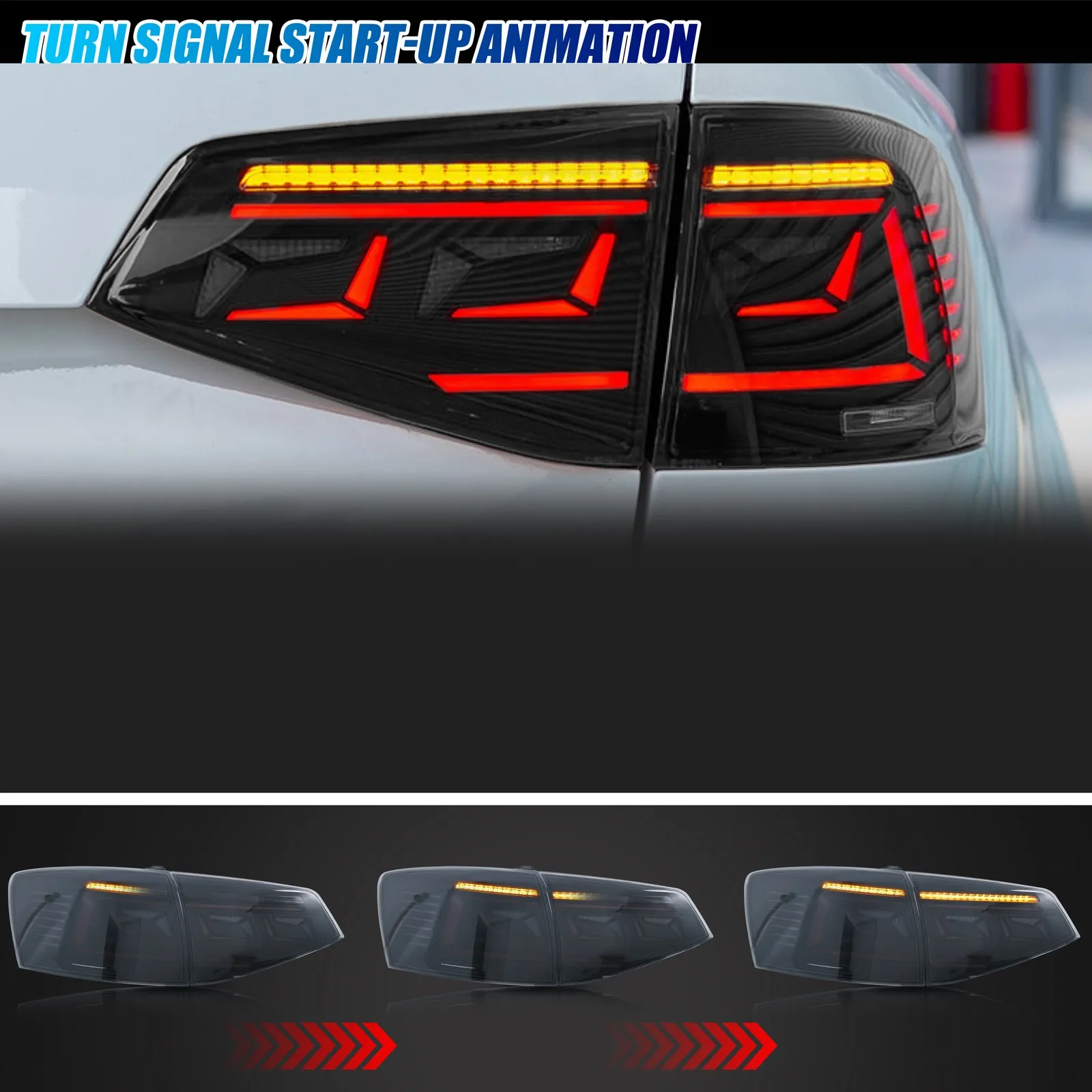 LED Tail Lights for Volkswagen VW Jetta 2015-2018 MK6 VI Sequential Turn Signal Dynamic Animation Black Rear Lamps Assembly