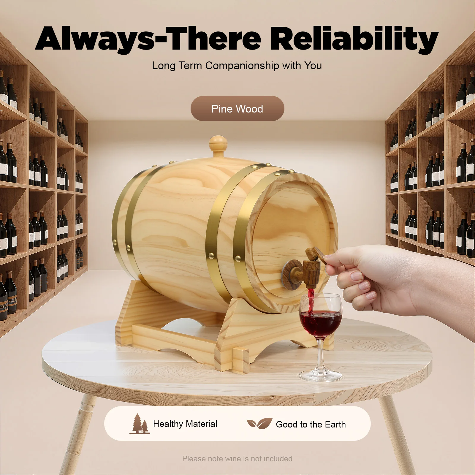 5L Pine Wine Barrel, Wine-Barrel, Wood Wine Container with Stand Faucet for Home Wine Cellar, Whiskey