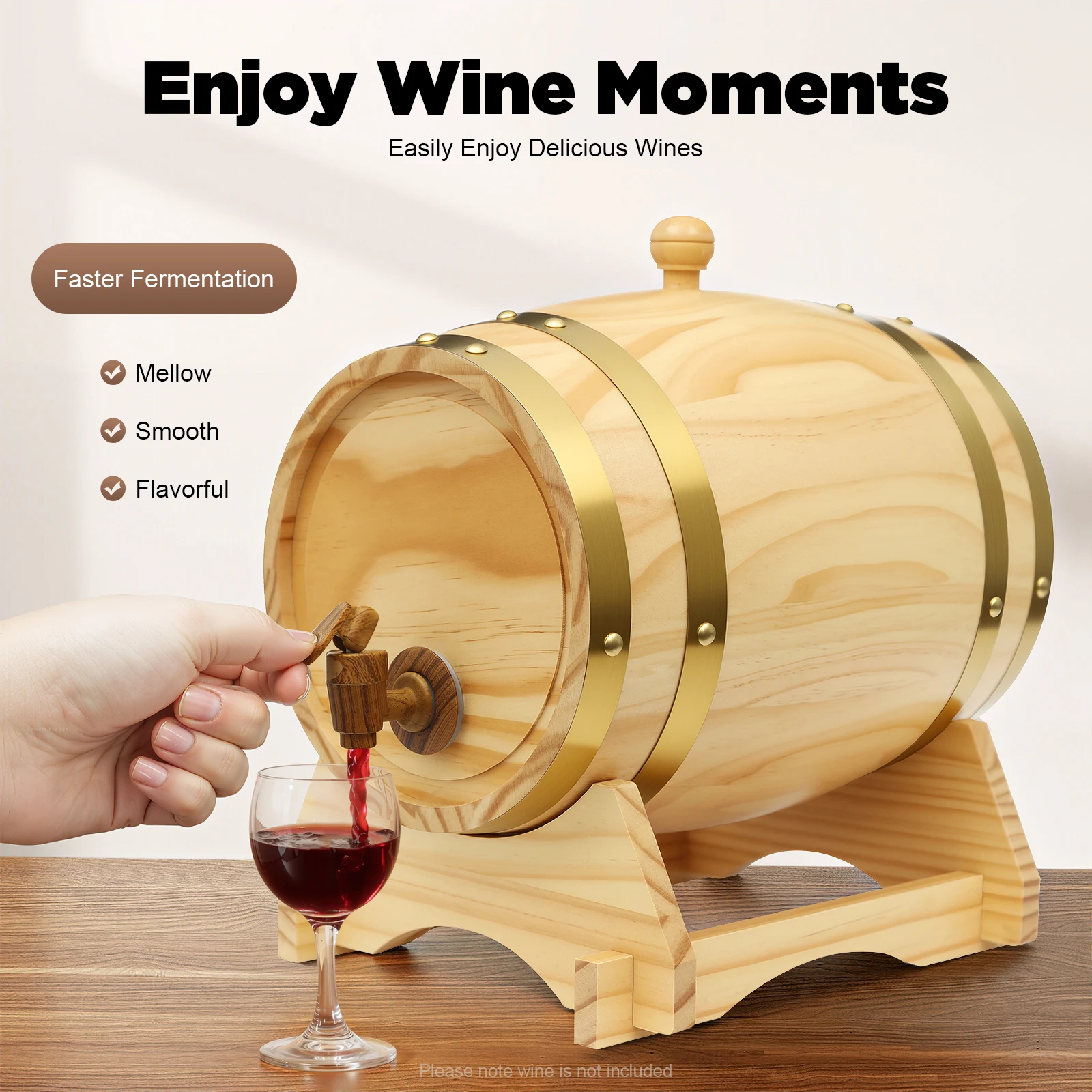 5L Pine Wine Barrel, Wine-Barrel, Wood Wine Container with Stand Faucet for Home Wine Cellar, Whiskey