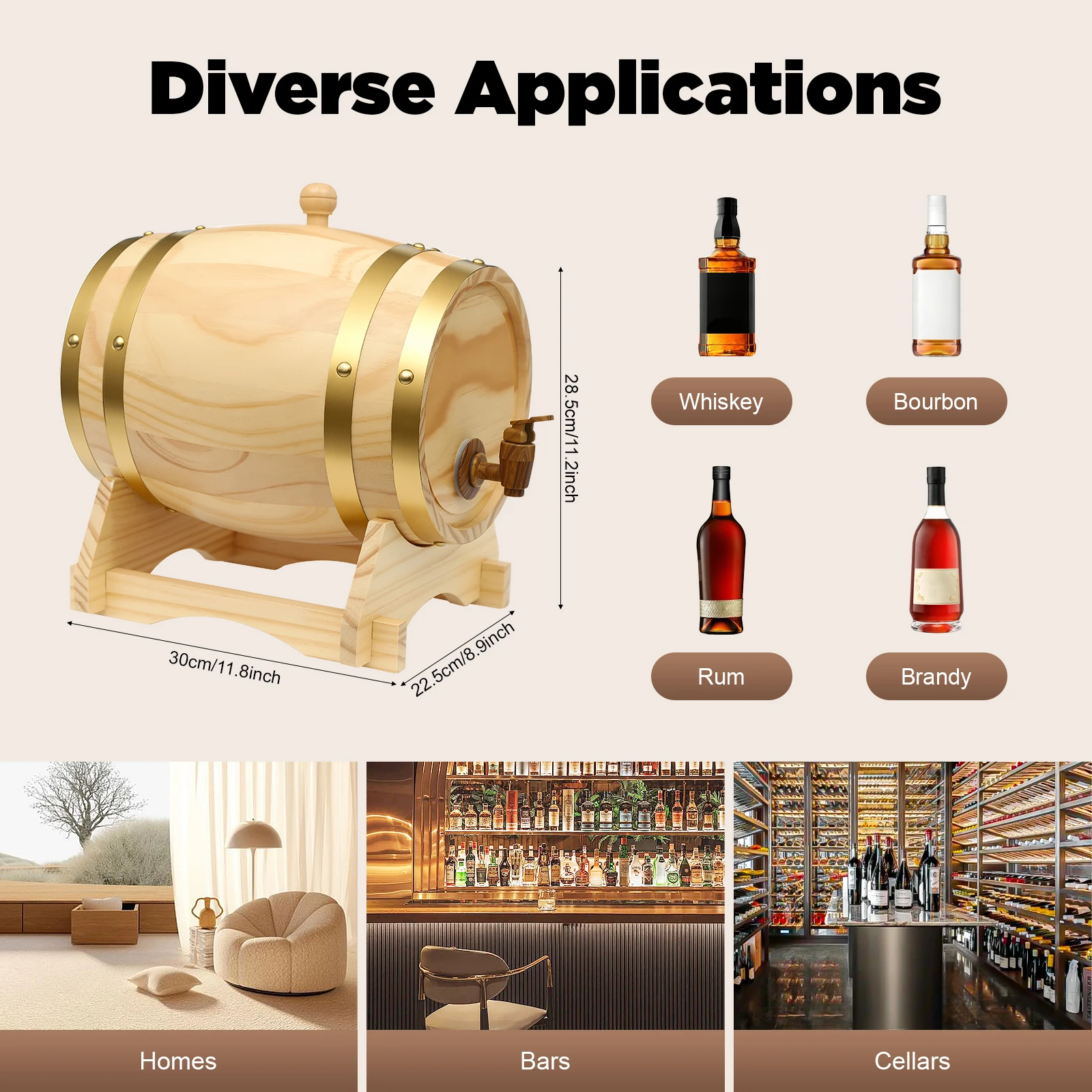 5L Pine Wine Barrel, Wine-Barrel, Wood Wine Container with Stand Faucet for Home Wine Cellar, Whiskey