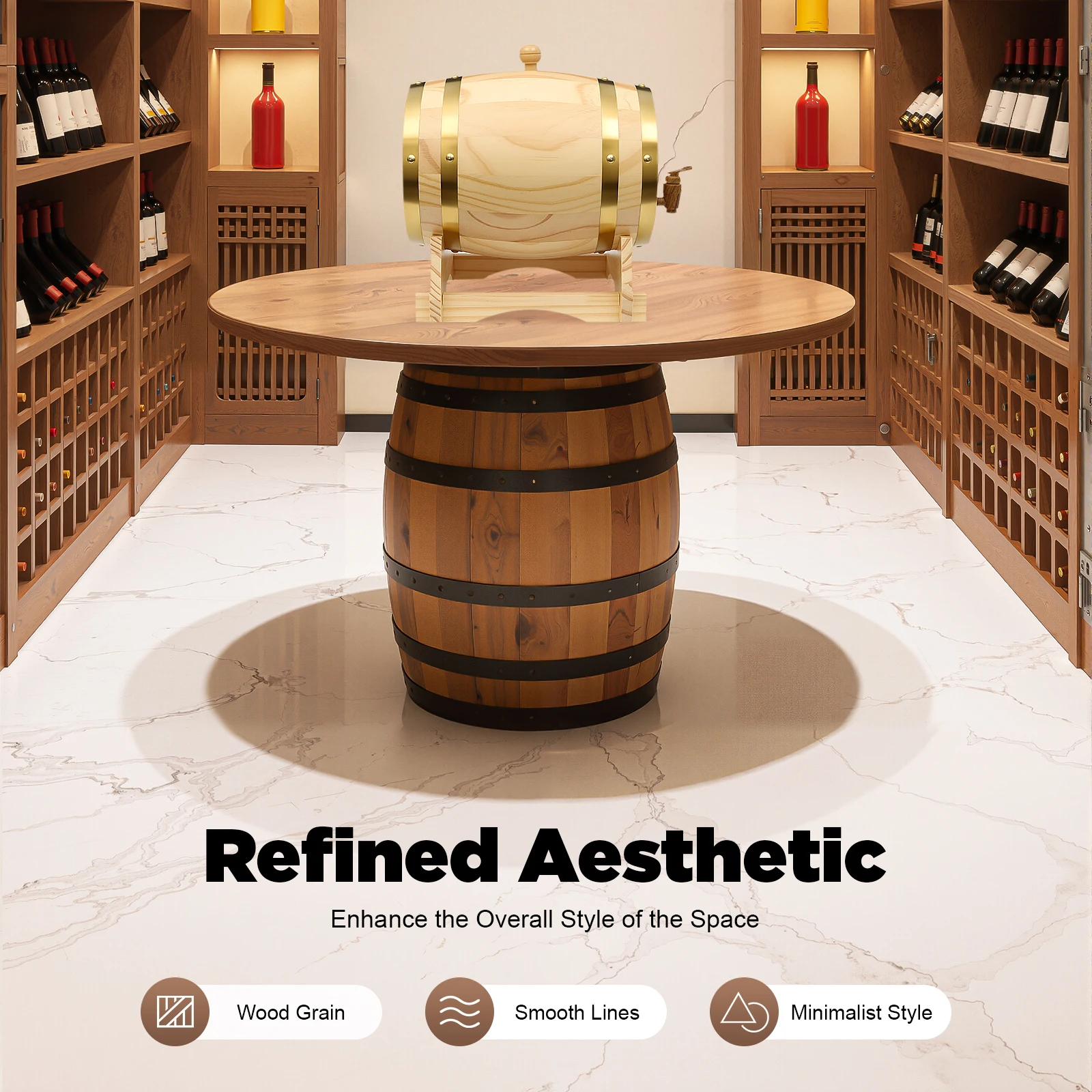 5L Pine Wine Barrel, Wine-Barrel, Wood Wine Container with Stand Faucet for Home Wine Cellar, Whiskey