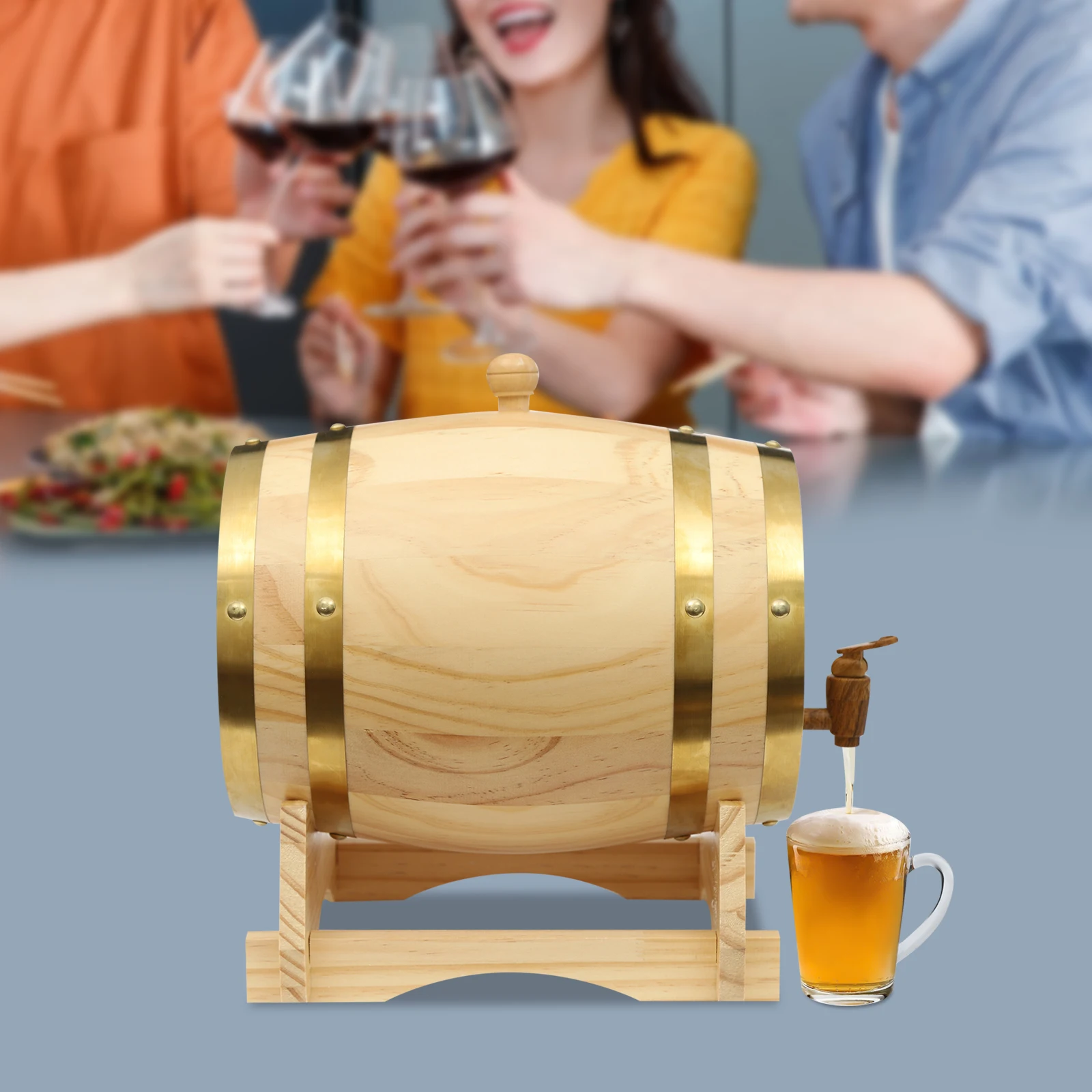 5L Pine Wine Barrel, Wine-Barrel, Wood Wine Container with Stand Faucet for Home Wine Cellar, Whiskey