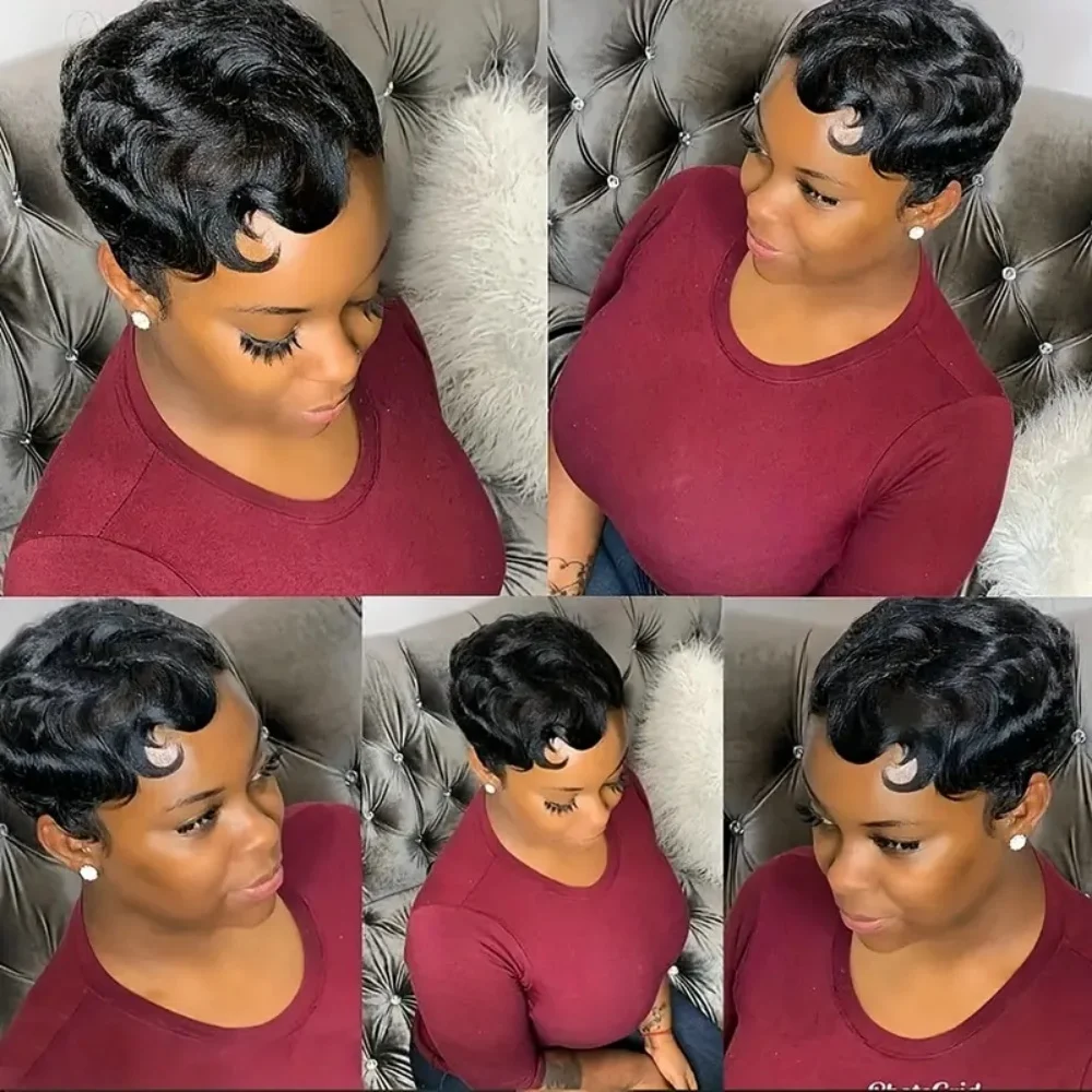 Finger Wave Wig Brazilian Short Pixie Cut Wig Human Hair Wigs Really Cute Finger Waves Hairstyles For Women Full Machine Made Wi