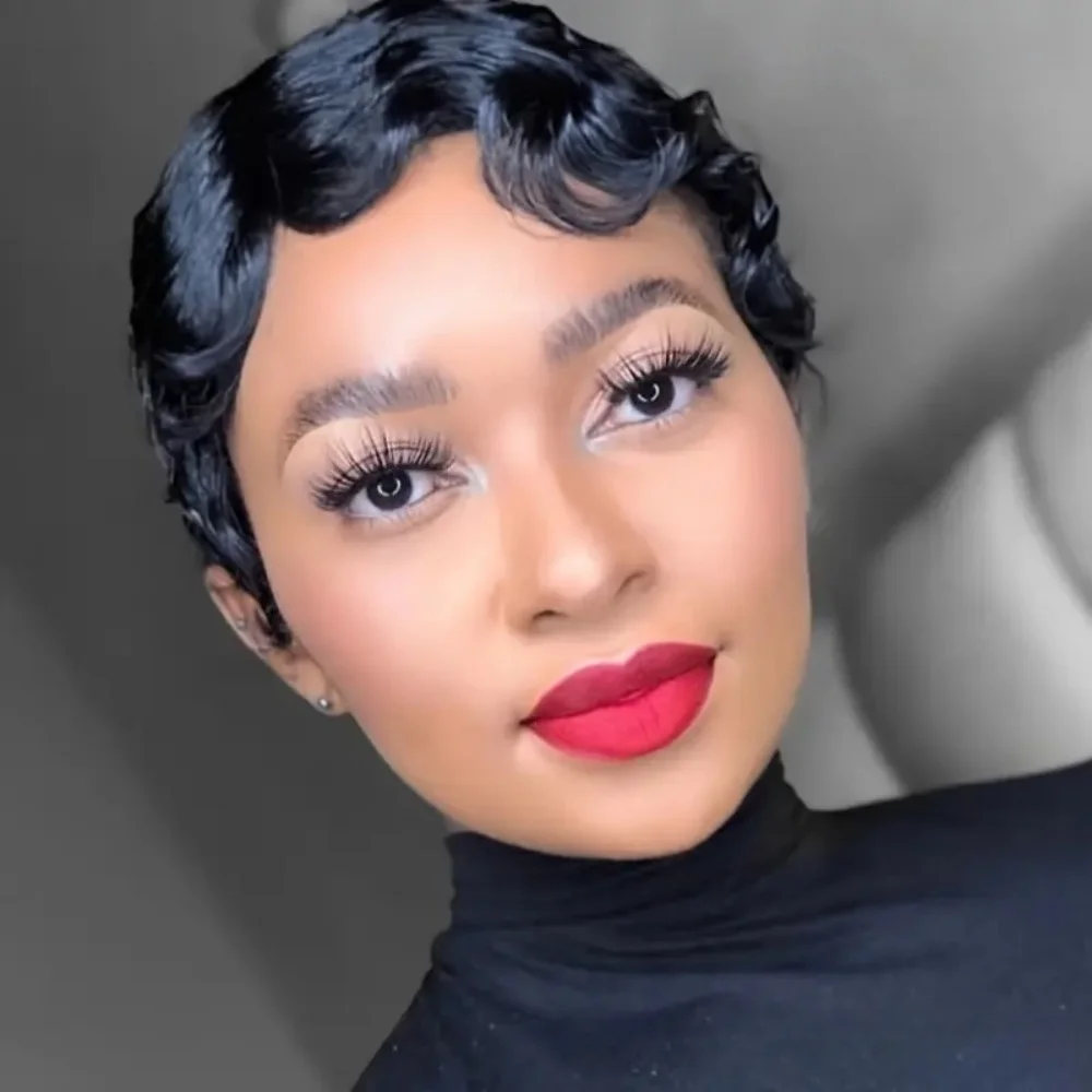 Finger Wave Wig Brazilian Short Pixie Cut Wig Human Hair Wigs Really Cute Finger Waves Hairstyles For Women Full Machine Made Wi