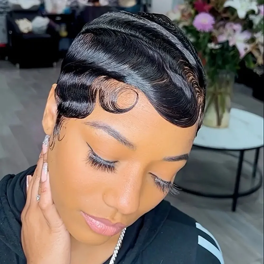 Finger Wave Wig Brazilian Short Pixie Cut Wig Human Hair Wigs Really Cute Finger Waves Hairstyles For Women Full Machine Made Wi