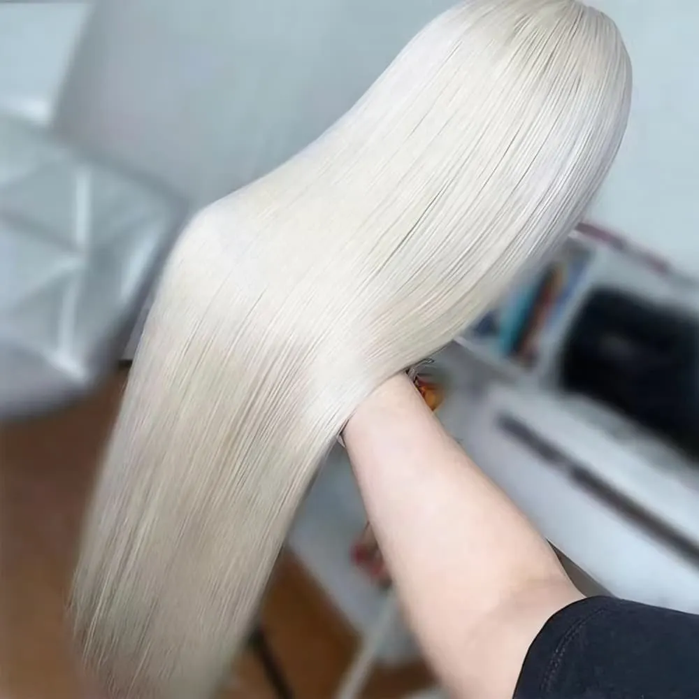 Platinum White Straight Lace Front Wig 250 Density Lace Front Wigs 13x4 HD Lace Front Wig Human Hair for Women with Baby Hair