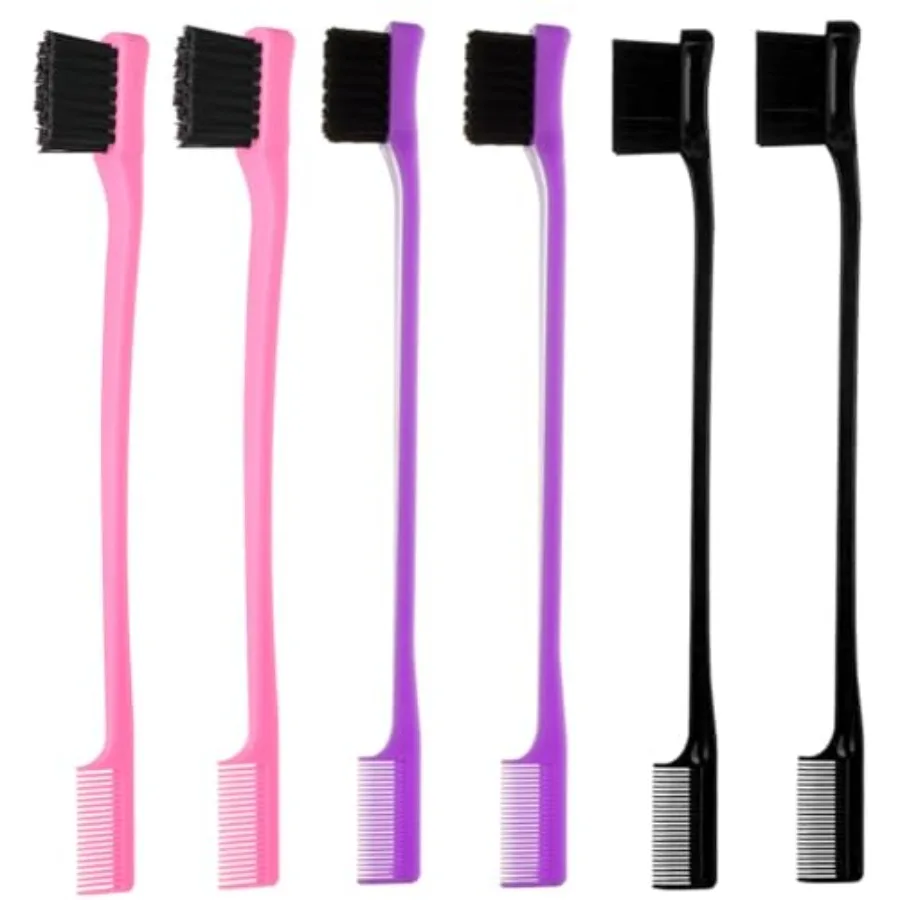Professional edge control hair brush set for styling nylon bristles pink purple black dual-sided design for precise edges and s