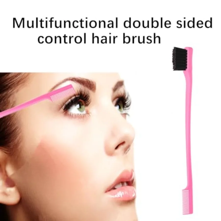 Professional edge control hair brush set for styling nylon bristles pink purple black dual-sided design for precise edges and s