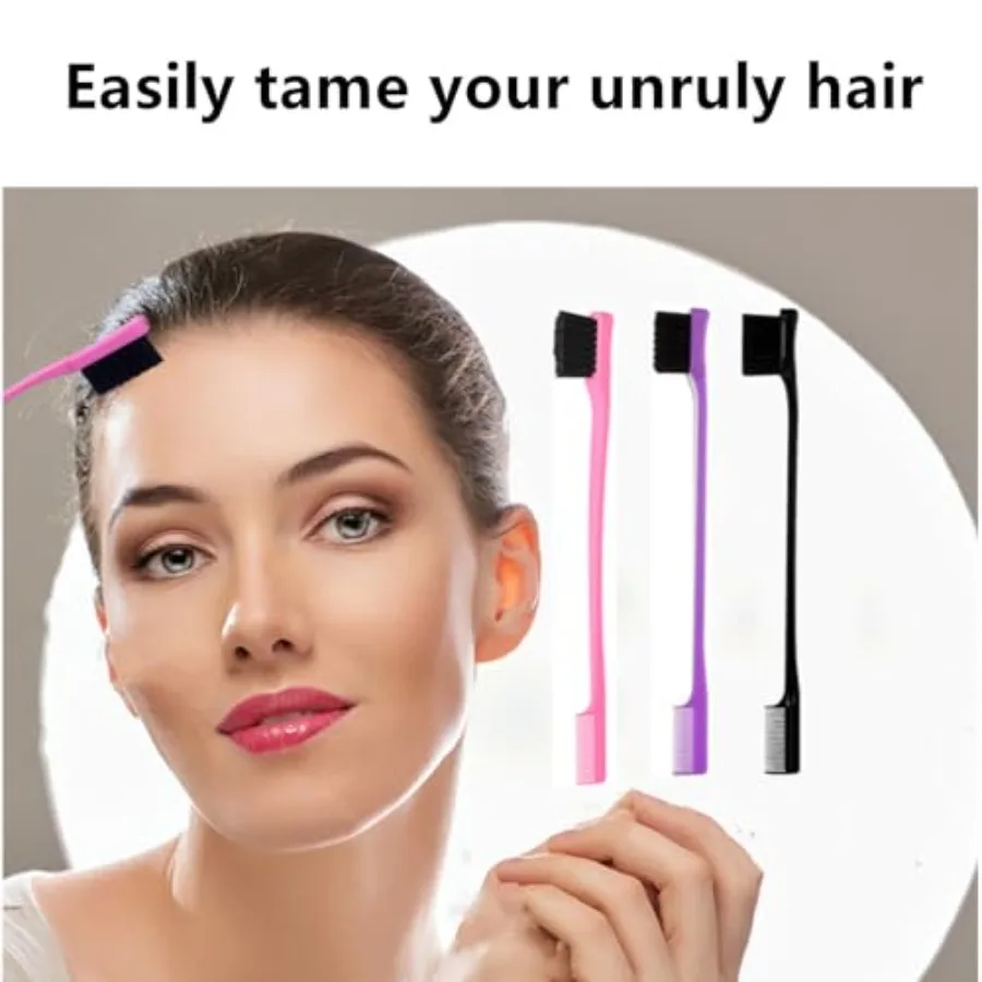 Professional edge control hair brush set for styling nylon bristles pink purple black dual-sided design for precise edges and s