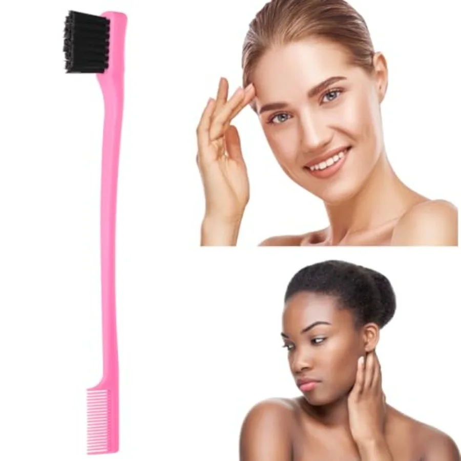 Professional edge control hair brush set for styling nylon bristles pink purple black dual-sided design for precise edges and s