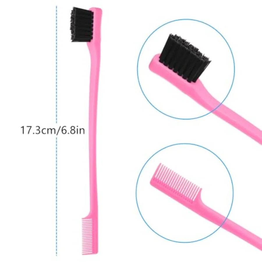 Professional edge control hair brush set for styling nylon bristles pink purple black dual-sided design for precise edges and s