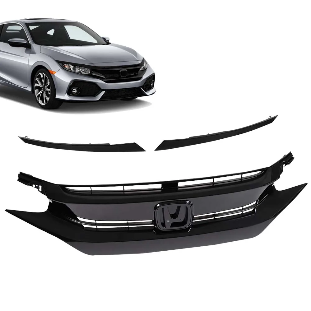 Black Factory Style Front Hood Mesh Grill Grille Eyelid Compatible with 2016-2018 Honda Civic