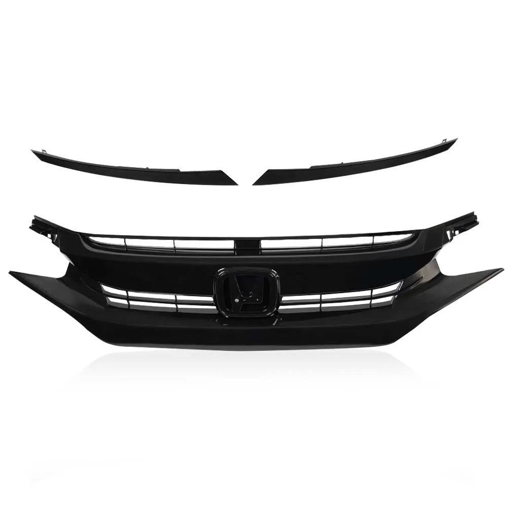 Black Factory Style Front Hood Mesh Grill Grille Eyelid Compatible with 2016-2018 Honda Civic