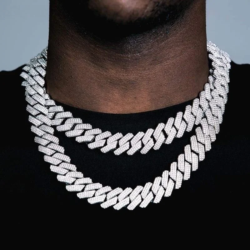 Iced Out CZ Stone Men jewelry Hip Hop Micro Pave Cuban Link Chain High Quality Heavy Chunky Necklace 3 Rows Cubic Zirconia