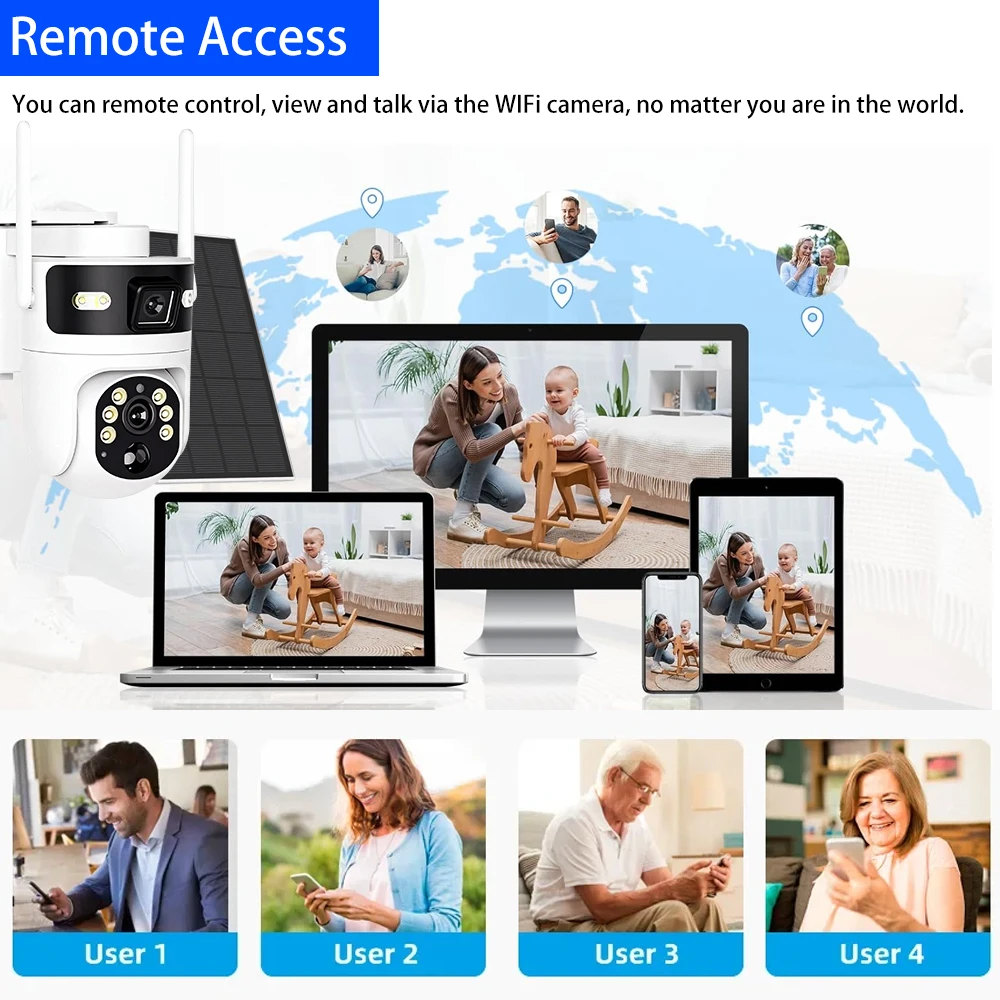 8MP 4K 4G SIM Card PTZ IP Camera Record Built-in Battery Dual Lens Solar Outdoor Camera Solar Panel P2P ICam365 PIR Detection