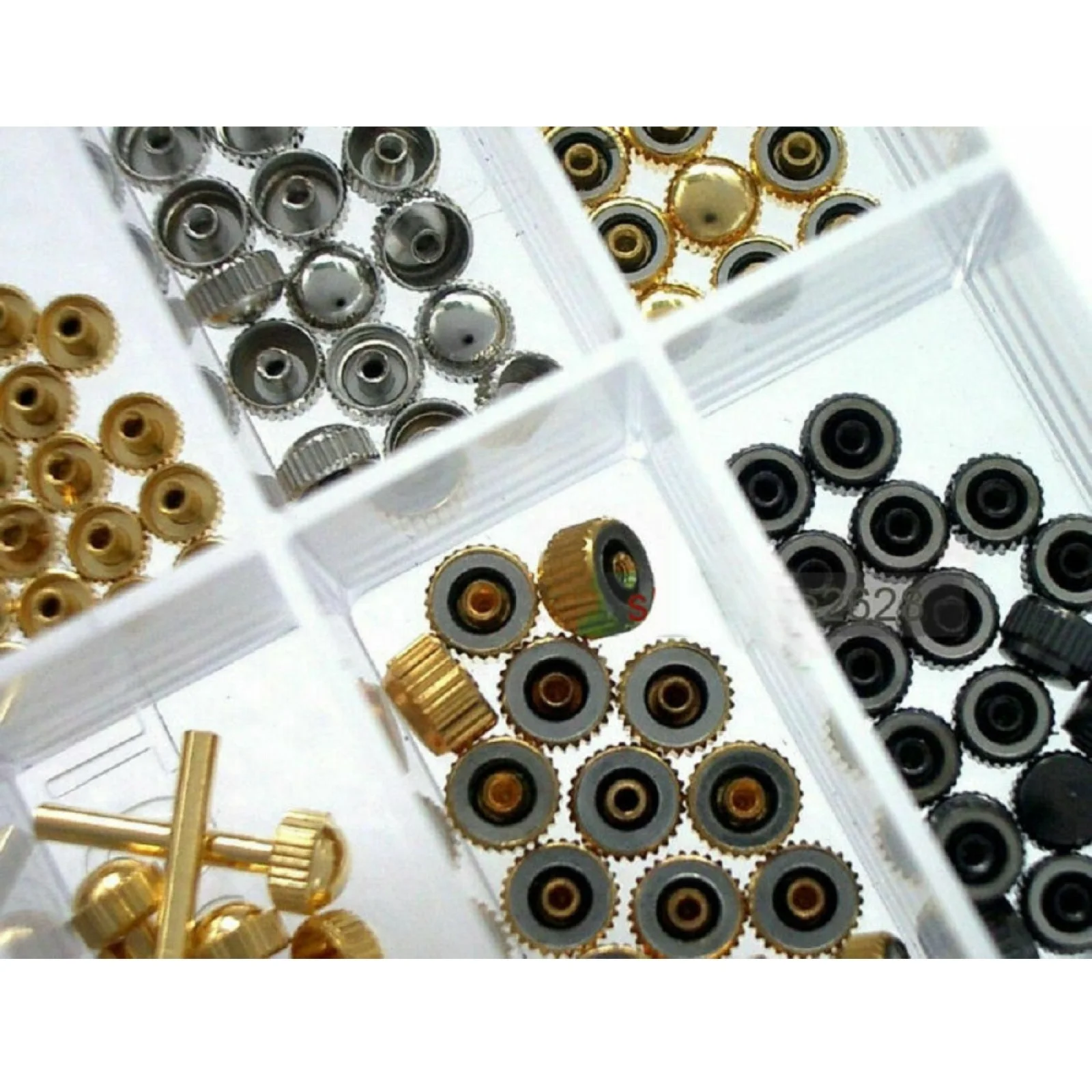 170Pcs Watch Stem Extender Watch Crowns Stainless Steel Different Sizes Mixed Box Assortment Set Watch Repair Watchmakers Tools