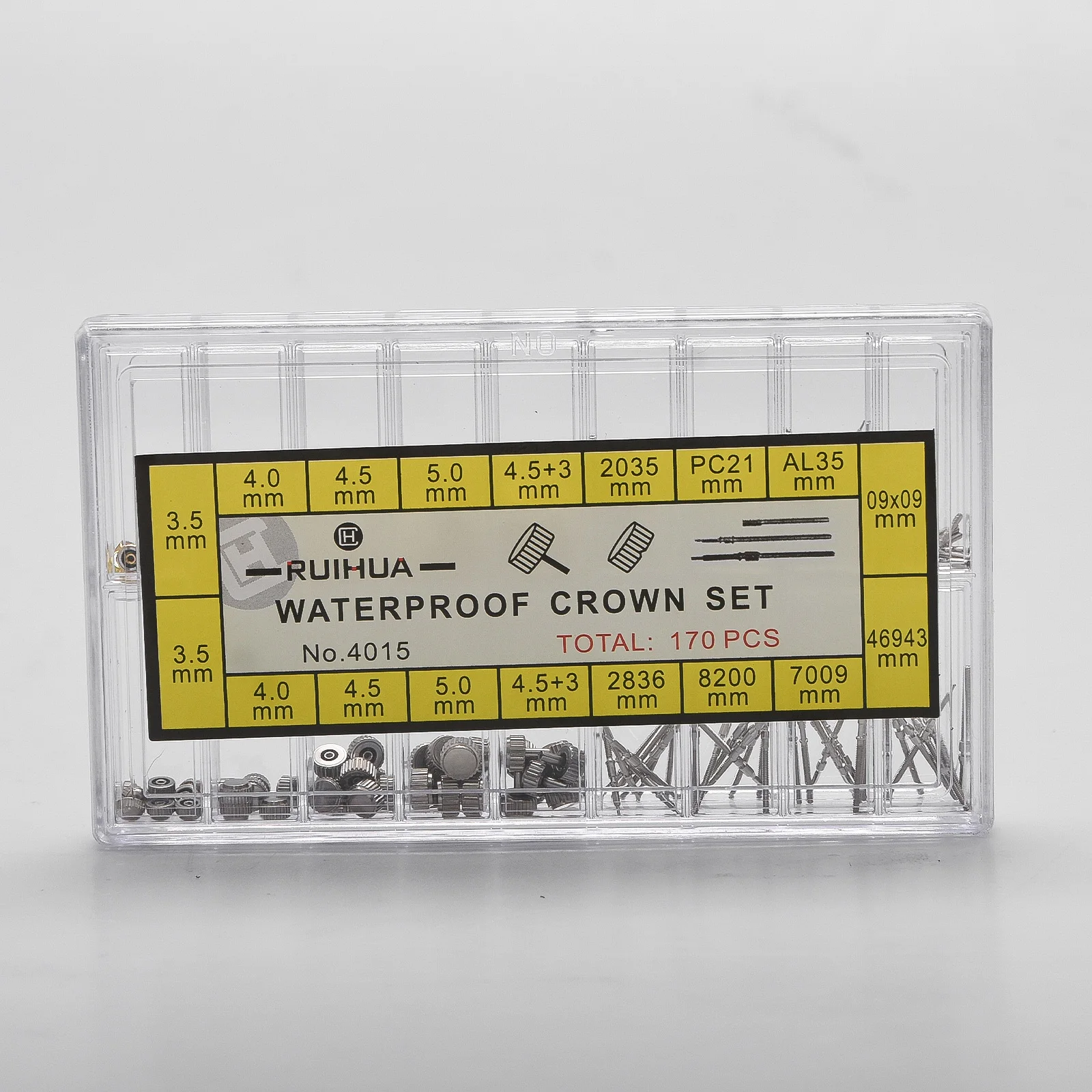 170Pcs Watch Stem Extender Watch Crowns Stainless Steel Different Sizes Mixed Box Assortment Set Watch Repair Watchmakers Tools