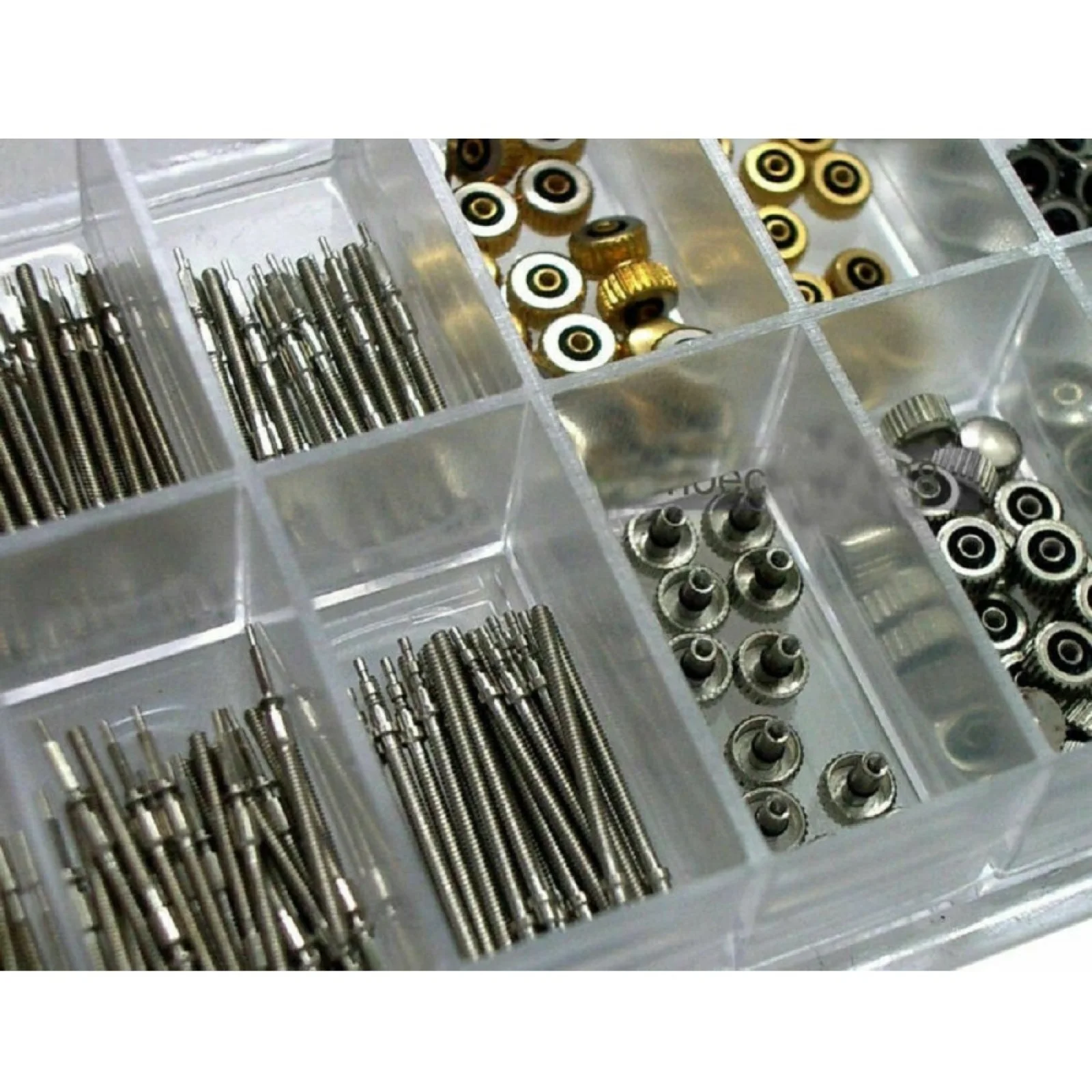 170Pcs Watch Stem Extender Watch Crowns Stainless Steel Different Sizes Mixed Box Assortment Set Watch Repair Watchmakers Tools