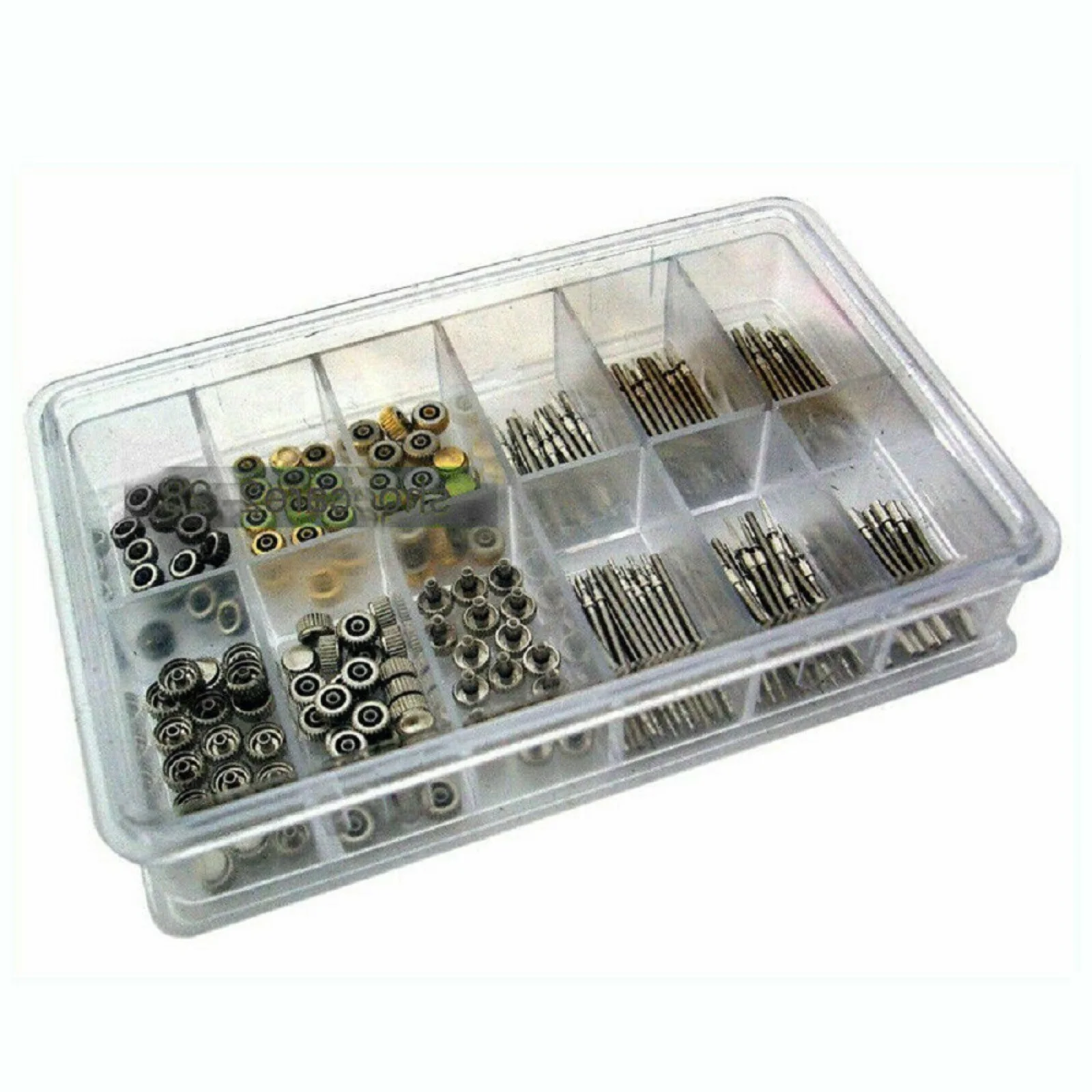 170Pcs Watch Stem Extender Watch Crowns Stainless Steel Different Sizes Mixed Box Assortment Set Watch Repair Watchmakers Tools