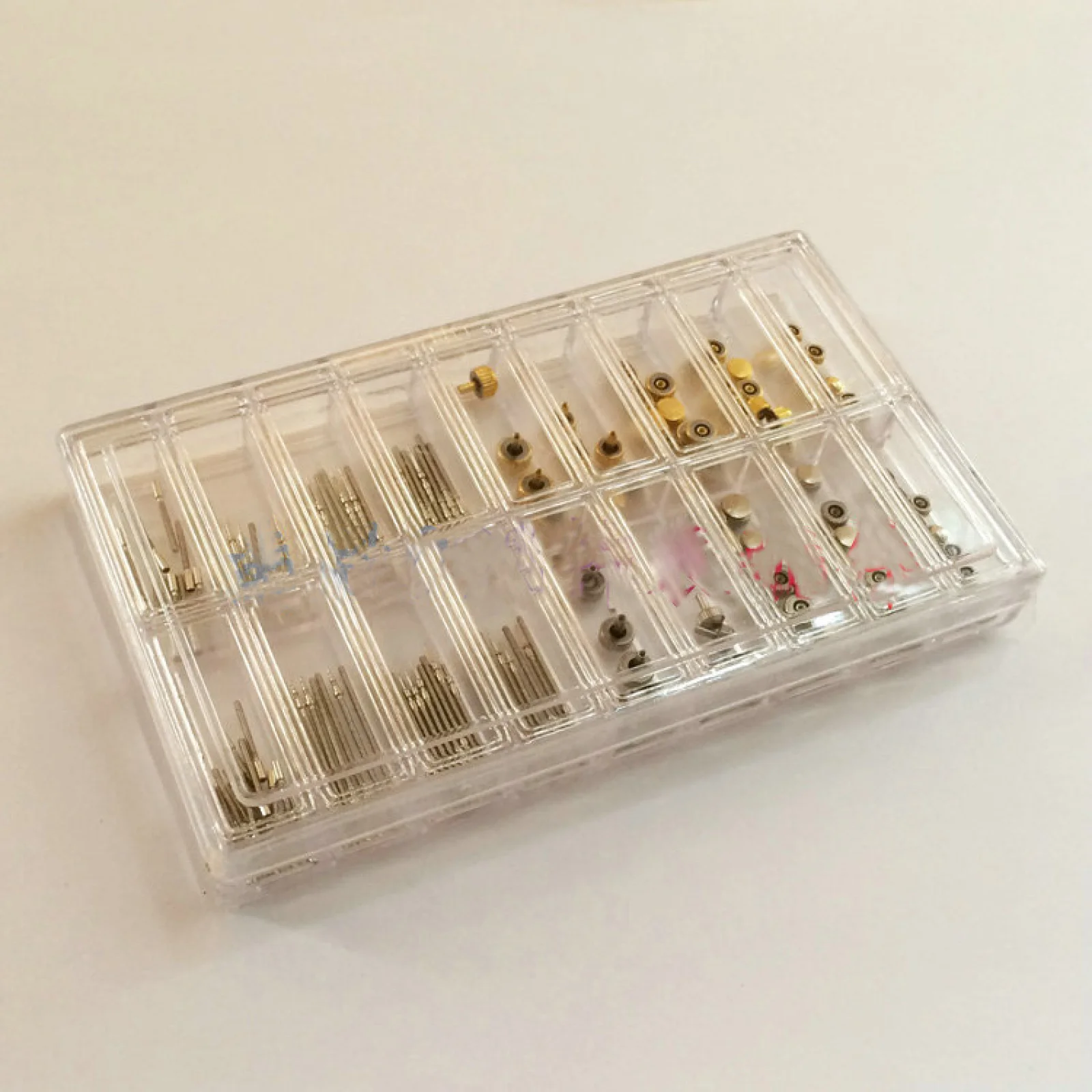 170Pcs Watch Stem Extender Watch Crowns Stainless Steel Different Sizes Mixed Box Assortment Set Watch Repair Watchmakers Tools