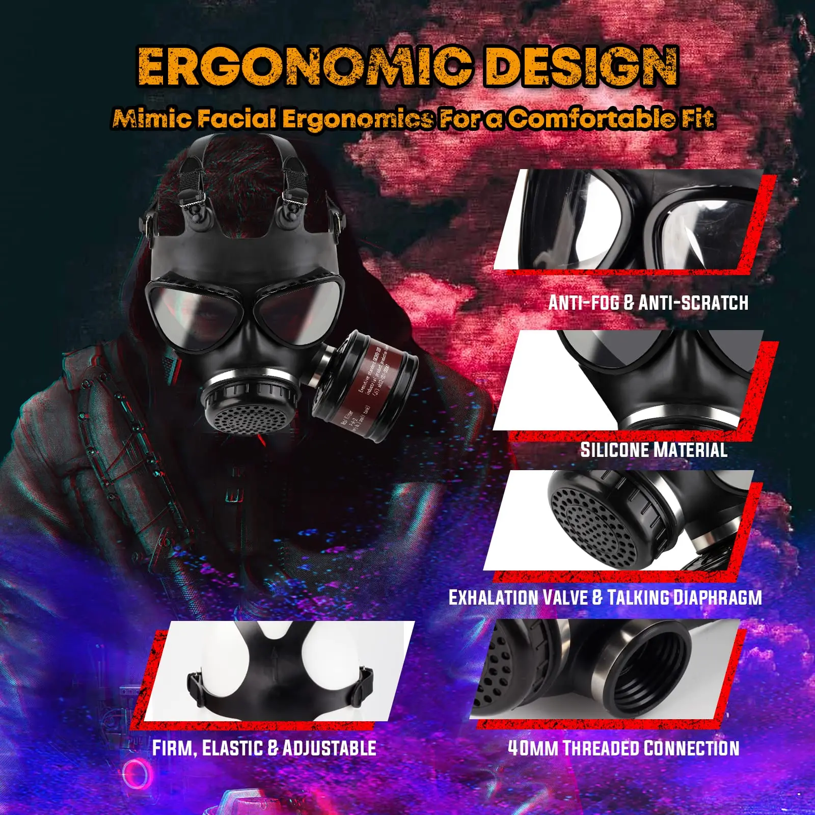 87 Full Face Gas Mask Chemical Prevention Pollution Prevention Mask Gasmasker with 40mm Filter Activated Carbon Filter