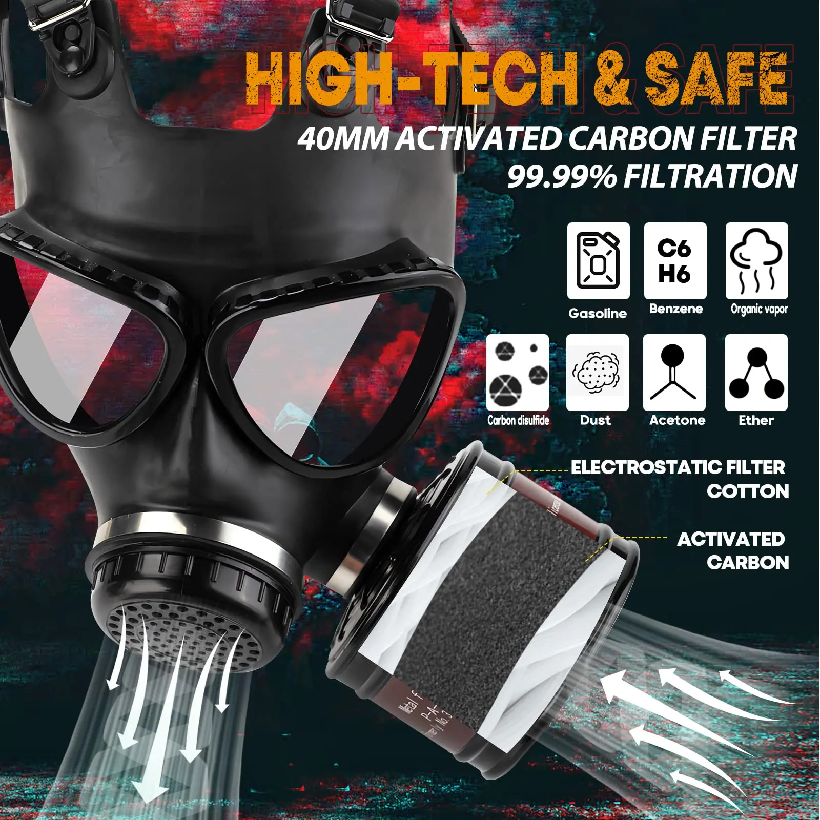 87 Full Face Gas Mask Chemical Prevention Pollution Prevention Mask Gasmasker with 40mm Filter Activated Carbon Filter