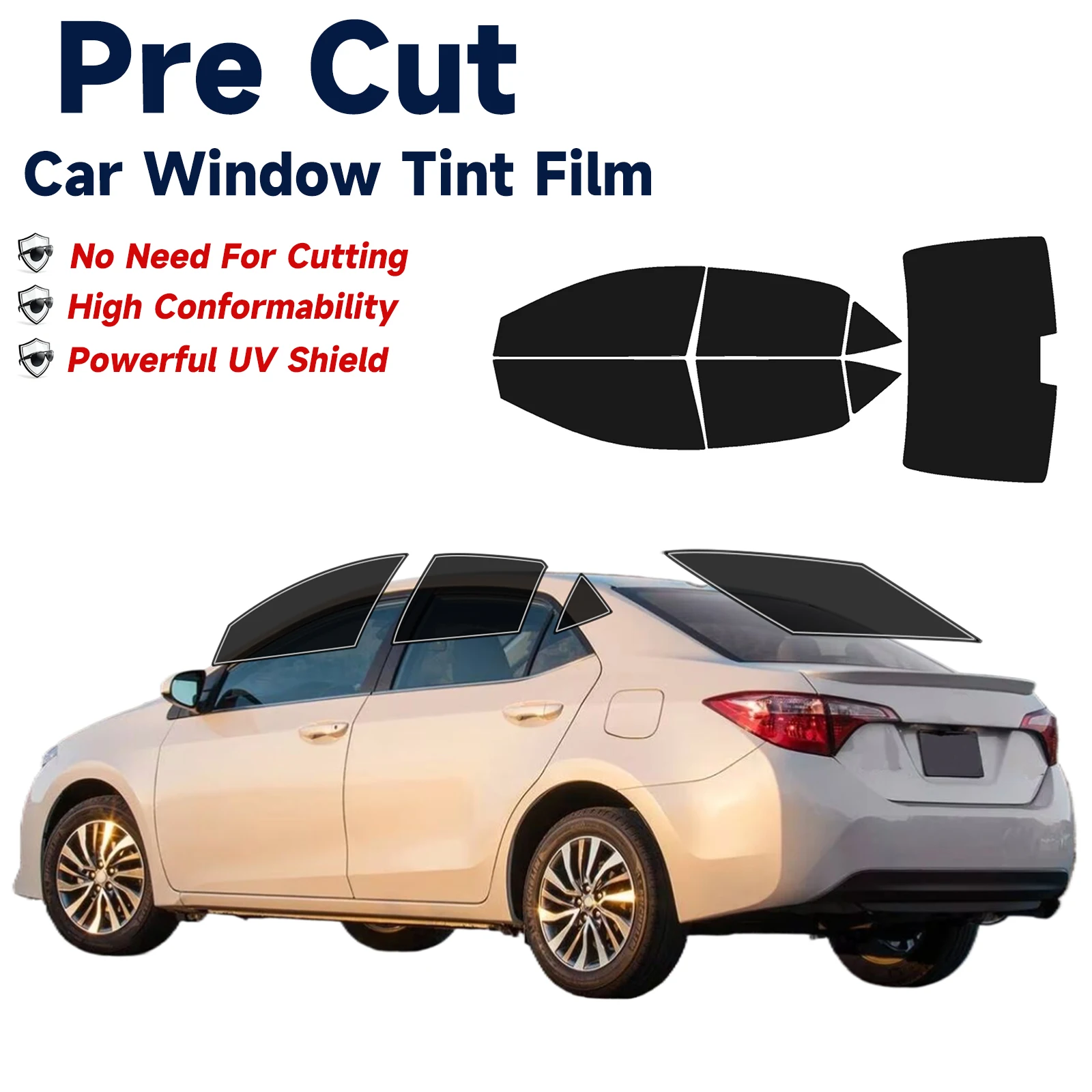 Pre-Cut Window Tint Car For Toyota Corolla 2014-2019 All Sides Sun UV-IR Blocking Heat & Glare 2Ply Window Protector Films Shade