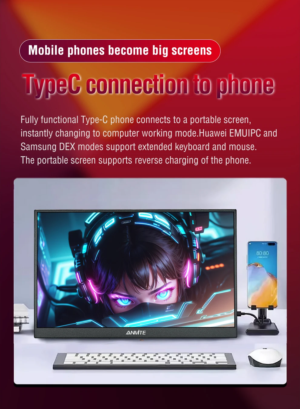 16 inch Portable Monitor 144Hz HDR IPS Gaming Monitor USB TYPE C HDMI for Phone Laptop Desktop Switch PS4 XBOX