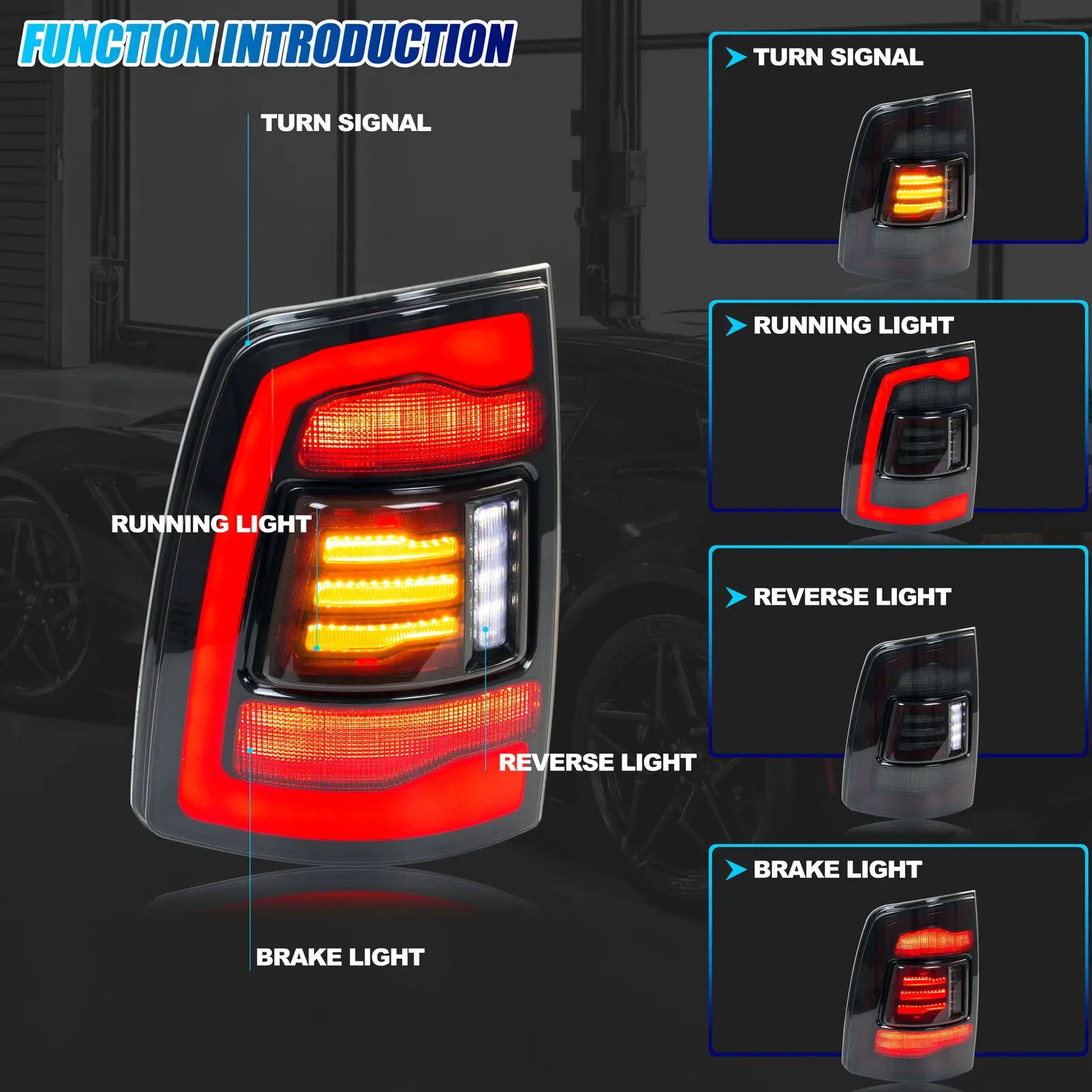 LED Tail Lights for Dodge Ram 1500 2500 3500  2009-2018 Sequential Turn Signal Start-up Animation Black Rear Lamps Assembly