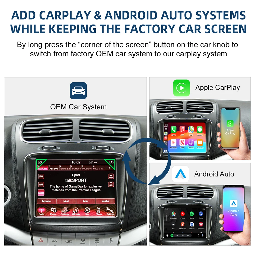 ANYFAR Original Car Screen Upgrade Wireless CarPlay Android Auto Retrofit Kit Decoder Box Navigation For Fiat Freemont 2013-2018