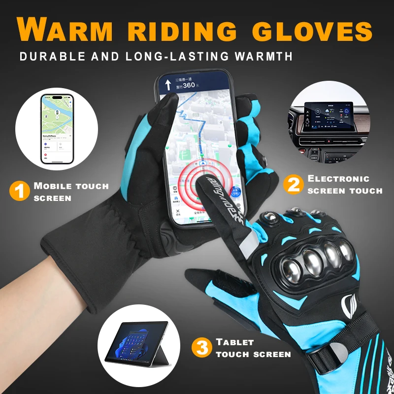 Waterproof Warm Winter Motorcycle Riding Gloves for Men And Women Touchscreen Compatible All-Season Padded Bicycle Cycling Gloves