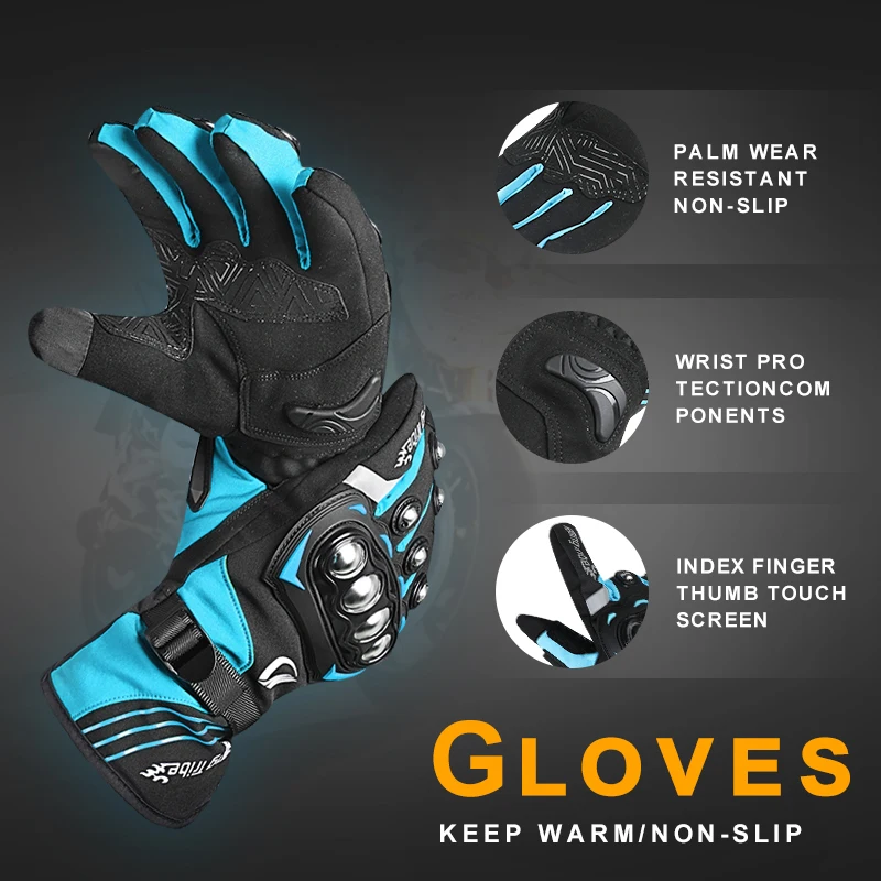 Waterproof Warm Winter Motorcycle Riding Gloves for Men And Women Touchscreen Compatible All-Season Padded Bicycle Cycling Gloves